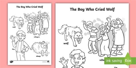 The Boy Who Cried Wolf Words Colouring Sheet (teacher made)