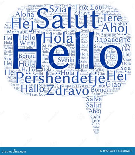 Hello in Many Languages in a Dark Blue Word Cloud Stock Image - Image ...