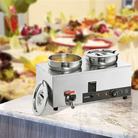 VEVOR Electric Soup Warmer, Dual 7.4QT Stainless Steel Round Pot 86~185°F Adjustable Temp, 1200W ...