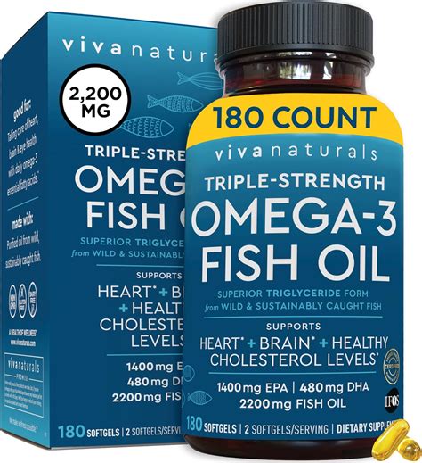 Viva Naturals Omega 3 Fish Oil Supplement, 180 Capsules (1400mg of Epa ...