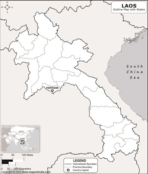 Laos Outline Map | Laos Outline Map with State Boundaries