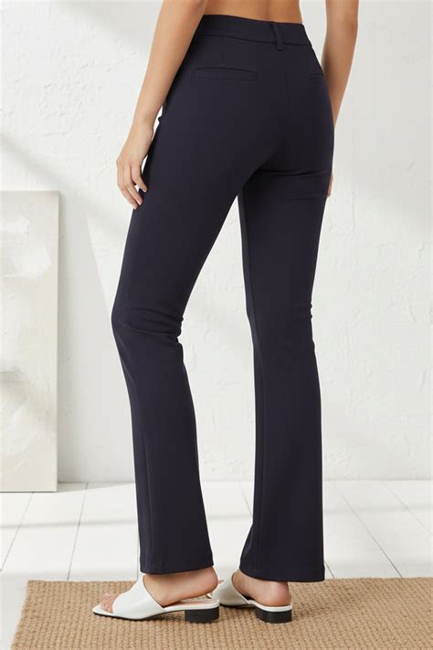 Buy Navy Blue Solid Buttons Rayon Slim Fit Flared Boss Pants Online for ...