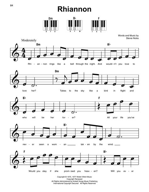 Rhiannon by Fleetwood Mac Sheet Music for Super Easy Piano at Sheet ...