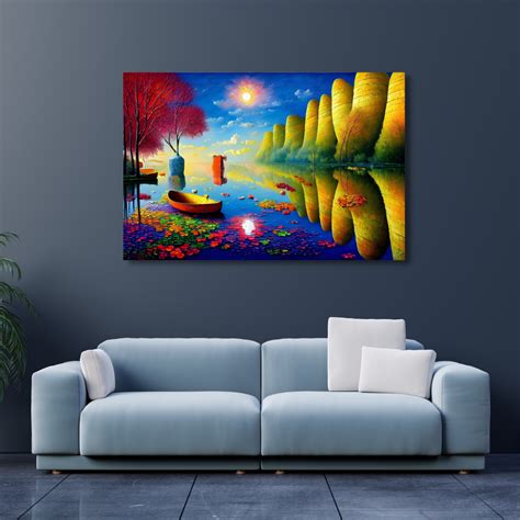Canvas Wall Art - Boat On A Glassy River Artwork | Shop Today. Get it ...