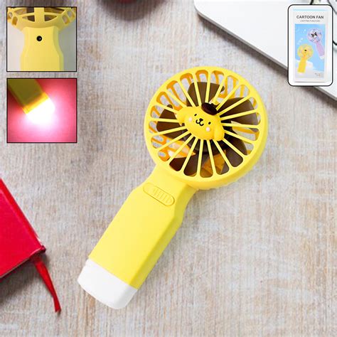 Cute Cartoon Handheld Fan with LED Light (1 Pc)