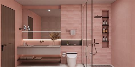 Soft Pink Bathroom Design with Glazed Vitrified Tiles