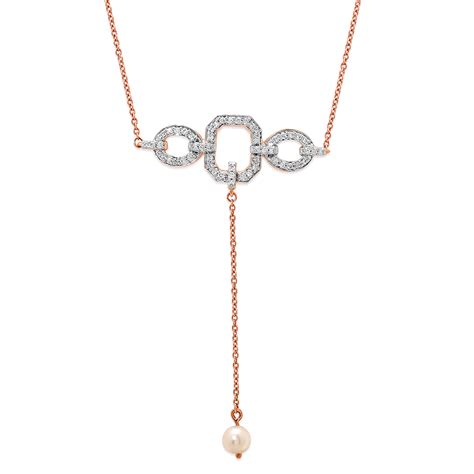 14KT Rose Gold Stunning Hexagon Pearl Necklace