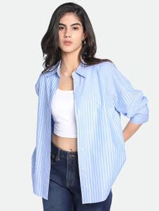 Libby's Women Striped Casual Blue Shirt - Buy Libby's Women Striped ...