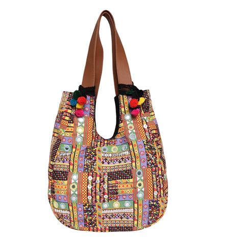 Buy ASTRID Round Hand Embroidered Hobo Style Tote Bag For Women And ...