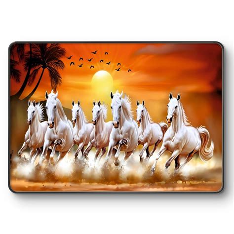 SAF Cotton 7 Running Horses At Sunrise Vastu Wall Painting With Frame ...