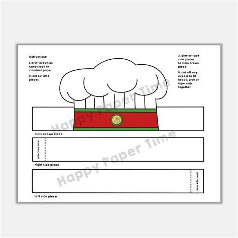 Chef Hat Cook Paper Crown Printable Career Day Craft Activity for kids ...