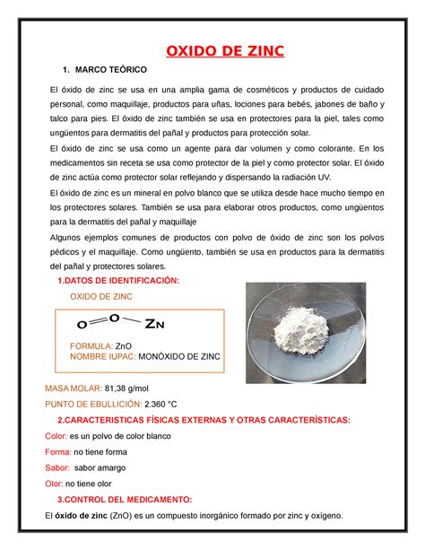 Oxido De Zinc Formula Quimica at Dane Goodnight blog