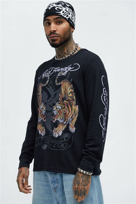 Ed Hardy Tiger Thermal Long Sleeve Tee - Black | Fashion Nova