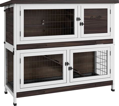 Amazon.com : PawHut Rabbit Hutch, Outdoor 2-Tier Rabbit Cage, 46 ...