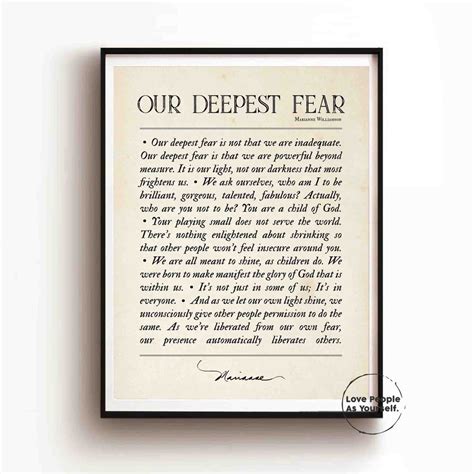 Our Deepest Fear Poem, Marianne Williamson Wall Art Print Poster ...