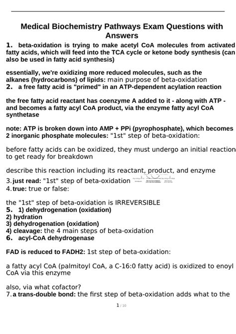 Medical Biochemistry Pathways Exam Questions with Answers - Medicons ...