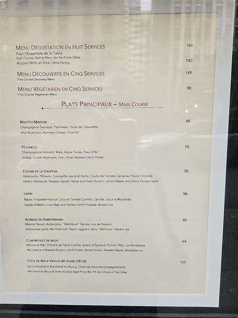 Menu au Maison Boulud restaurant, Montréal