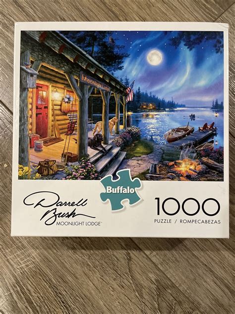 NEW Buffalo Games Art by Darrell Bush~ MOONLIGHT LODGE ~ 1000 Piece ...