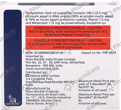 Novomix Penfill 100 IU/ML Suspension For Injection (3): Uses, Side ...