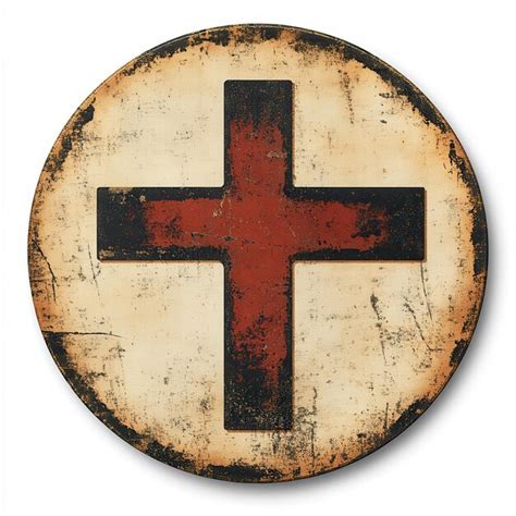 Weathered retro cross symbol with circle outline icon on aged ...