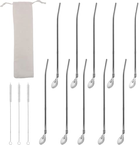 Stainless Steel Straw Spoon, Reusable Drinking Straw Spoon Set, Metal ...