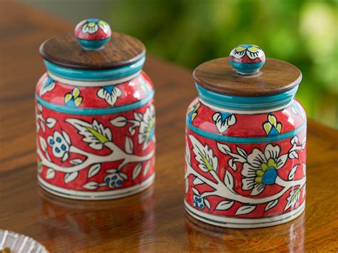 ExclusiveLane 'Mughal' Floral Handpainted Multi-Utility Storage Ceramic ...