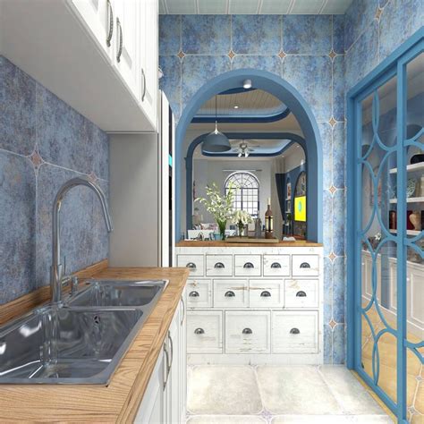 Image result for Small Blue Rectangular Kitchen