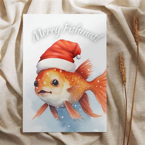Goldfish Happy Holidays Card, Fish Greeting Card, Merry Christmas Card ...