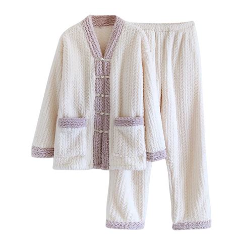 MIUOWANP Fleece Pajamas Set Women Petite Womens Solid Color Thick ...