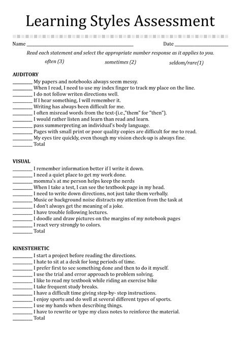 Learning Style Inventory Questionnaire | Learning style inventory, Learning styles, Learning ...