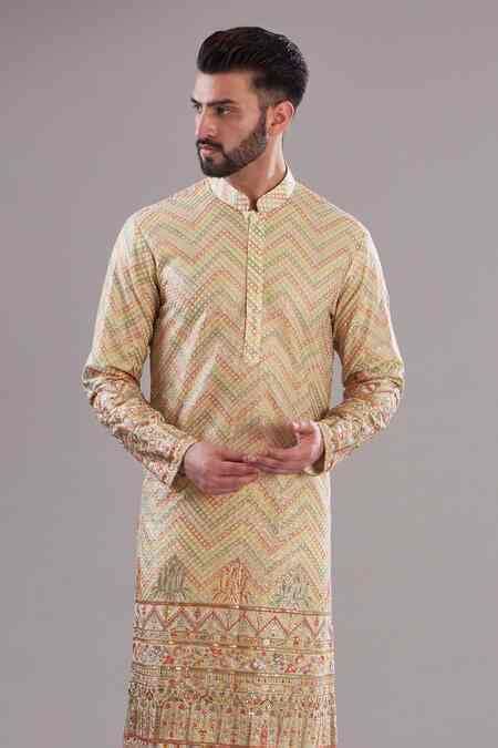 Buy Pink Georgette, Cotton Embroidery Chevron Pattern Thread Work Kurta ...