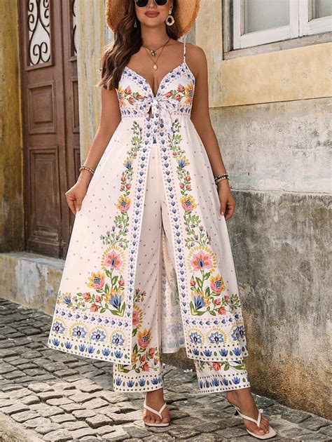 Breezaya Plus Size Vacation-Style Graphic Print Camisole And Elastic ...