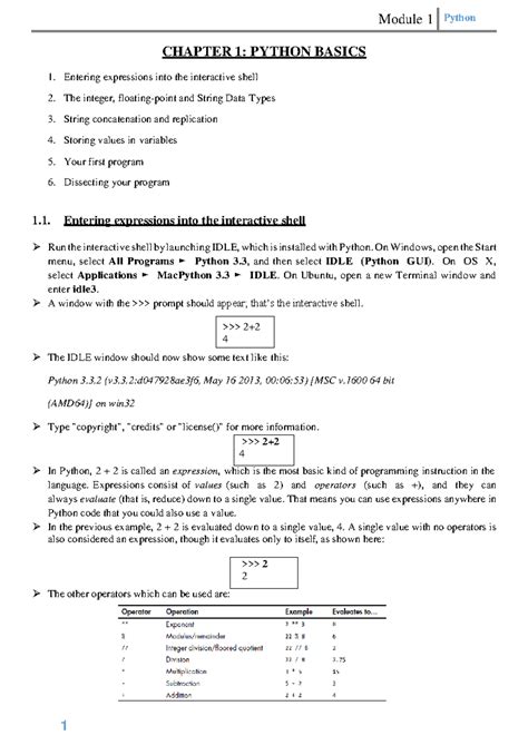 Module 1 Python: Chapter 1 - Python Basics & Flow Control - Studocu