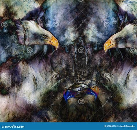 Beautiful Painting of Eagles on an Abstract Background Collage.. Stock Illustration ...