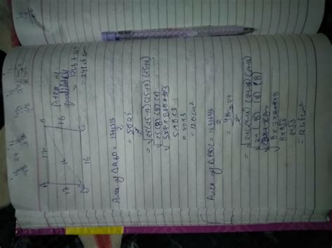 Find the area of the quadrilateral ABCD in which AB = 17cm , BC =16cm ...