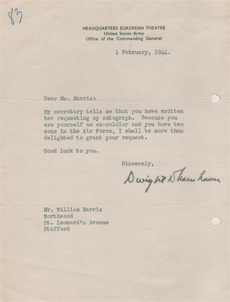 At Auction: WW2. Dwight D Eisenhower Signed Typed Letter Dated 1st February 1944 on US Army ...
