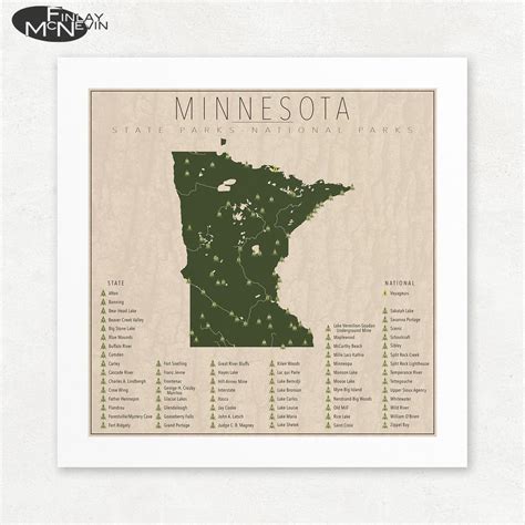 Minnesota State Parks Map, Giclée Print, Vintage Wall Art, Unframed ...