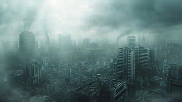 A dystopian city skyline shrouded in smog and haze | Premium AI ...