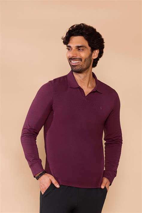 Buy Wine Ribbed Collar Full Sleeved Polo Tshirt for Men Online ...
