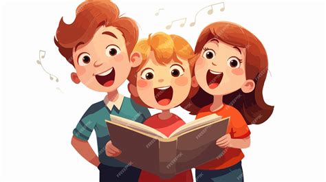 Happy Kids Boy and Girl Sing Song with Teacher Cartoon | Premium AI ...