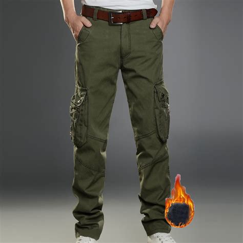 Njoeus Men's Fleece Lined Cargo Pants Casual Cotton Multi-Pocket ...