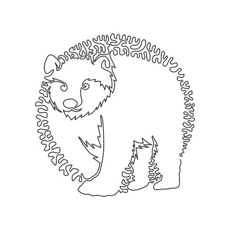 Dessin au trait bouclé unique d'un ours puissant qui marche pour l'art ...