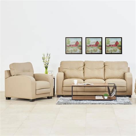 Buy Vista Half Leather 3+1 Seater Sofa Set - Beige from Home Centre at ...