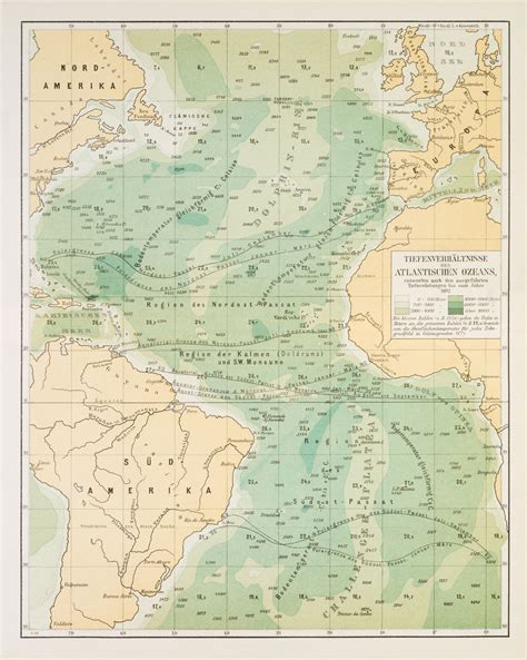 Map of Depth Atlantic Ocean Original Color Lithography From - Etsy