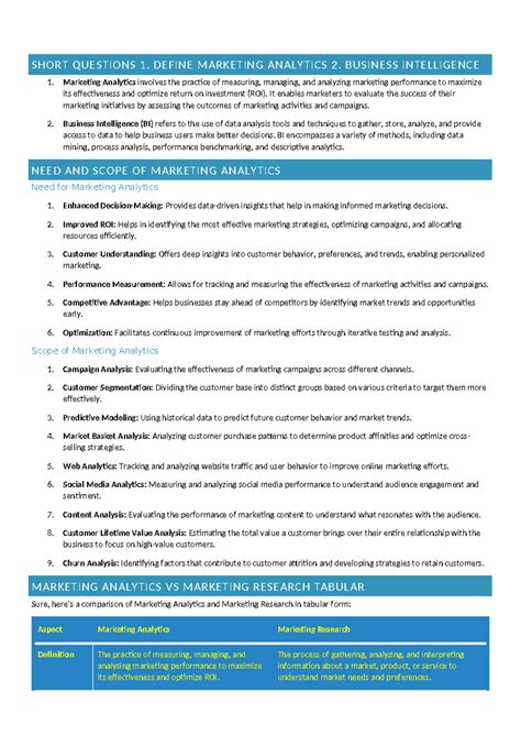 1 UNIT Marketing Analytics - SHORT QUESTIONS 1. DEFINE MARKETING ...