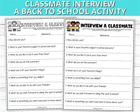 Classmate Interview Worksheet 的图像结果