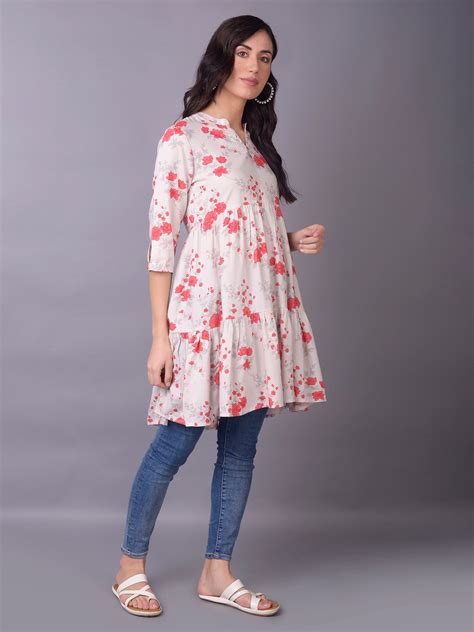 Off-White Red Floral Kurti for Women at Low Cost at SHREE