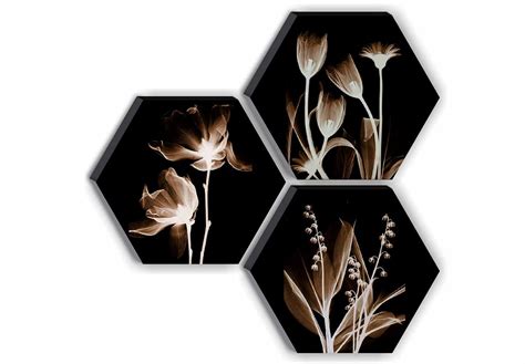 SAF paintings Set of 3 Hexagon Preety White Flower UV Textured MDF Home ...