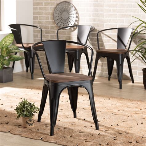 Ryland Modern Industrial Wood and Metal Dining Chair Set (4PC) | Metal ...