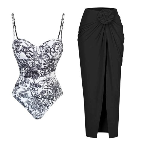 New Swimwear Underwire One Piece Swimsuit with Skirt Print Tummy ...